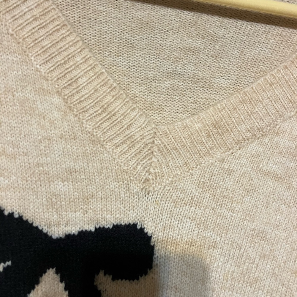 SHEIN Beige V-Neck Sweater with Black Bow Details - Picture 3 of 3